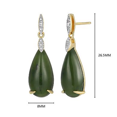 Dynasty Jade 18k Gold Over Silver Nephrite Jade & Diamond Accent Teardrop Dangle Earrings