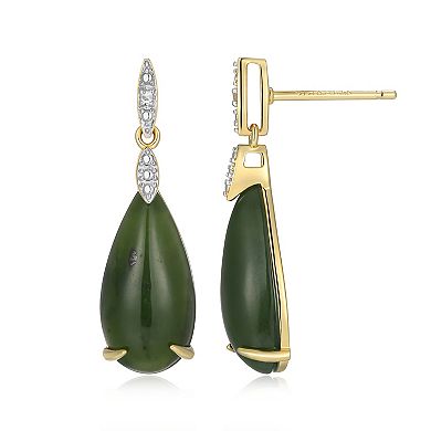 Dynasty Jade 18k Gold Over Silver Nephrite Jade & Diamond Accent Teardrop Dangle Earrings