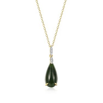 Dynasty Jade 18k Gold over Sterling Silver Nephrite Jade & Diamond Accent Teardrop Pendant Necklace
