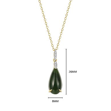 Dynasty Jade 18k Gold over Sterling Silver Nephrite Jade & Diamond Accent Teardrop Pendant Necklace