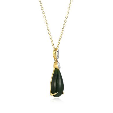 Dynasty Jade 18k Gold over Sterling Silver Nephrite Jade & Diamond Accent Teardrop Pendant Necklace