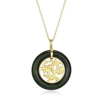 Dynasty Jade 18k Gold Over Silver Nephrite Jade Dragon Medallion Pendant Necklace