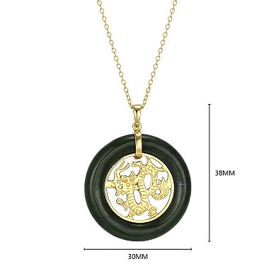 Dynasty Jade 18k Gold Over Silver Nephrite Jade Dragon Medallion Pendant Necklace