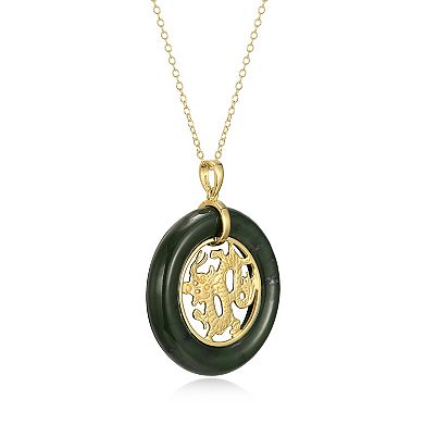 Dynasty Jade 18k Gold Over Silver Nephrite Jade Dragon Medallion Pendant Necklace