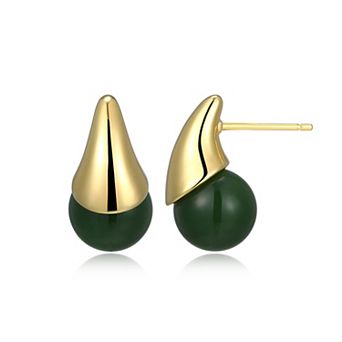 Dynasty Jade 18k Gold Over Silver Green Jade Teardrop Stud Earrings