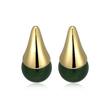 Dynasty Jade 18k Gold Over Silver Green Jade Teardrop Stud Earrings