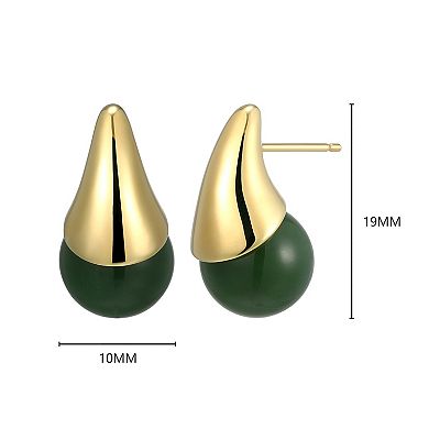 Dynasty Jade 18k Gold Over Silver Green Jade Teardrop Stud Earrings