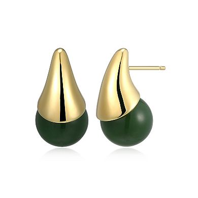Dynasty Jade 18k Gold Over Silver Green Jade Teardrop Stud Earrings