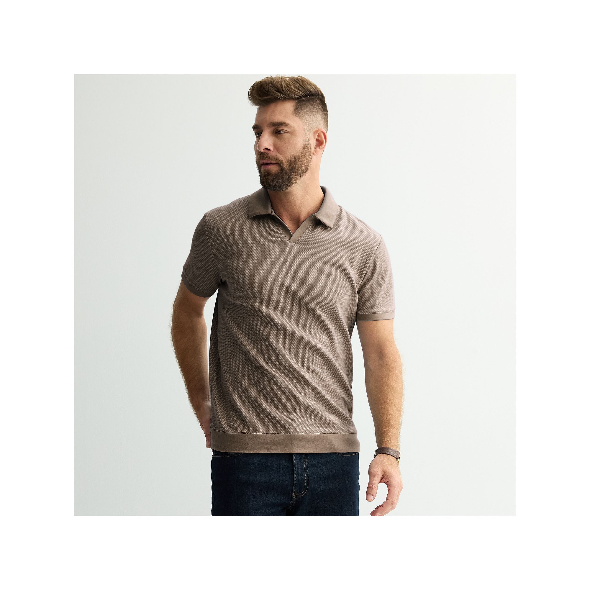Mens Apt. 9® Johnny Collar Polo, Size: Small, Brown Geo