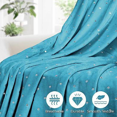 SUPERIOR Fluffy Plush Fleece Medium Weight Decorative Polka Dot Blanket