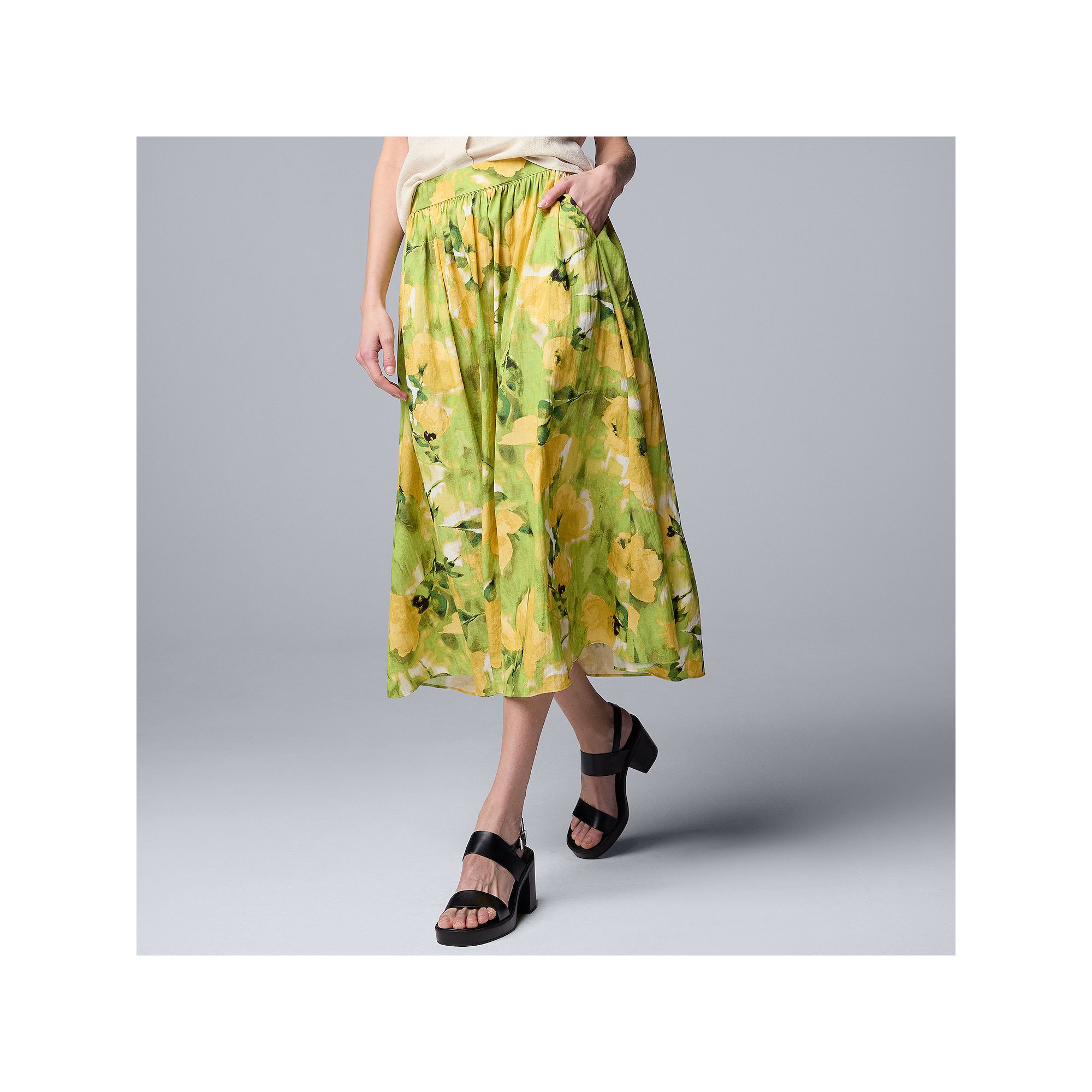 Petite Simply Vera Vera Wang Shirred Midi Skirt, Womens, Size: XS Petite, 