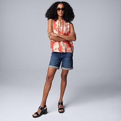 Women's Simply Vera Vera Wang Tie-Front Pintuck Sleeveless Shell Top