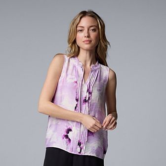 Women's Simply Vera Vera Wang Tie-Front Pintuck Sleeveless Shell Top