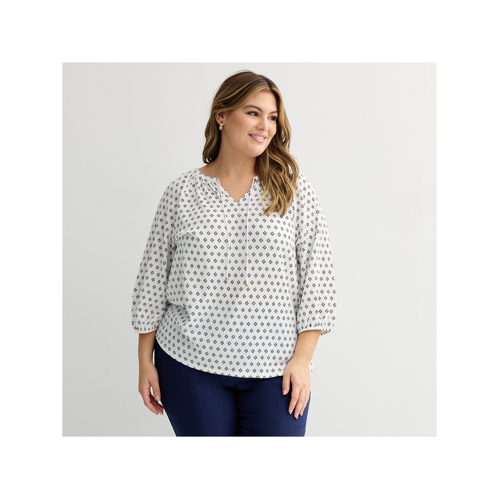 Plus Size Croft & Barrow® 3/4-Sleeve Peasant Top, Womens, Size: 3XL, Whit