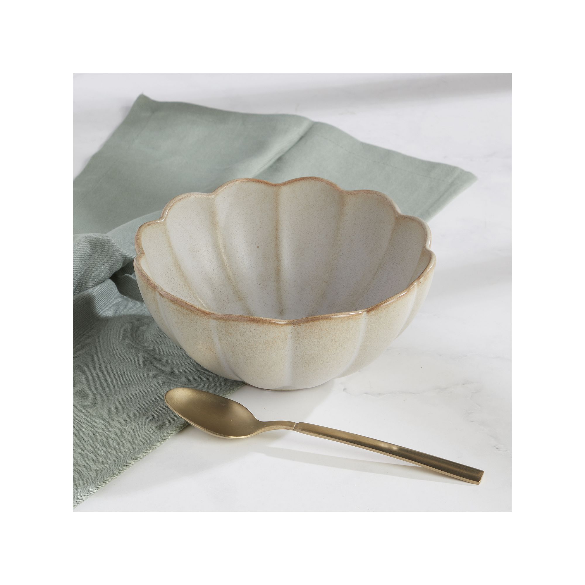 Mingle & Co. Vivienne Scalloped Edge Cereal Bowl, Light Beige