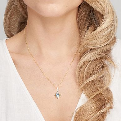 18k Gold Plated Sterling Silver White Sapphire and Diamond Accent Drop Pendant Necklace