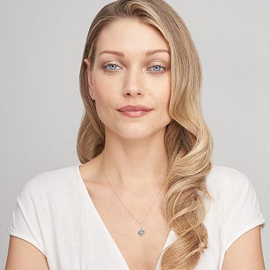 18k Gold Plated Sterling Silver White Sapphire and Diamond Accent Drop Pendant Necklace