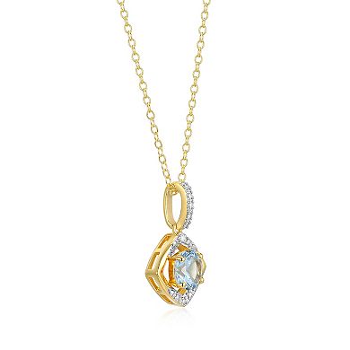 18k Gold Plated Sterling Silver White Sapphire and Diamond Accent Drop Pendant Necklace
