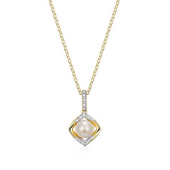 Classic Treasures 18k Gold Plated Sterling Silver White Sapphire and Diamond Accent Drop Pendant Necklace