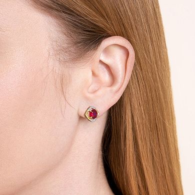 18k Gold Over Silver Gemstone & Diamond Accent Stud Earrings