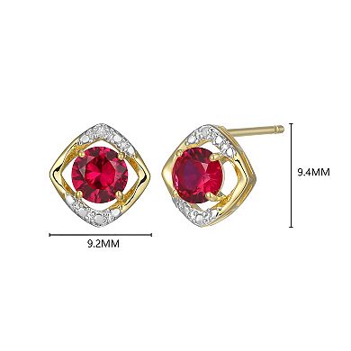 18k Gold Over Silver Gemstone & Diamond Accent Stud Earrings