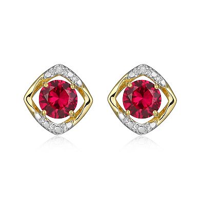 18k Gold Over Silver Gemstone & Diamond Accent Stud Earrings