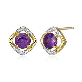 Classic Treasures 18k Gold Over Silver Gemstone & Diamond Accent Stud Earrings