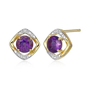 Classic Treasures 18k Gold Over Silver Gemstone & Diamond Accent Stud Earrings