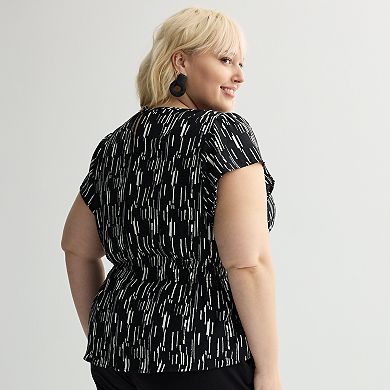Plus Size Nine West Cinched Flutter Sleeve Blouse