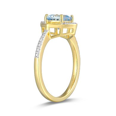 18k Gold Plated Sterling Silver Gemstone & Diamond Accent Halo Ring