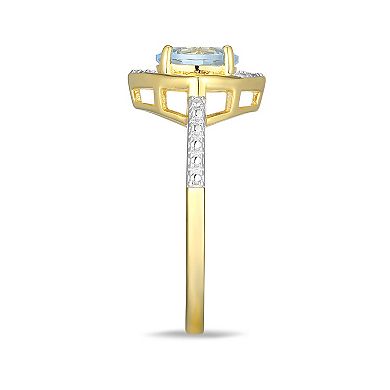 18k Gold Plated Sterling Silver Gemstone & Diamond Accent Halo Ring