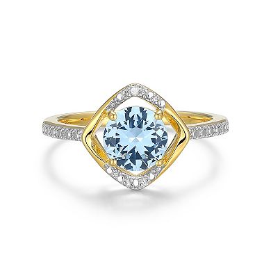 18k Gold Plated Sterling Silver Gemstone & Diamond Accent Halo Ring
