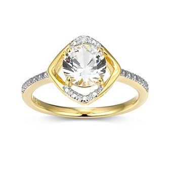 Classic Treasures 18k Gold Plated Sterling Silver Gemstone & Diamond Accent Halo Ring