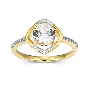 Classic Treasures 18k Gold Plated Sterling Silver Gemstone & Diamond Accent Halo Ring