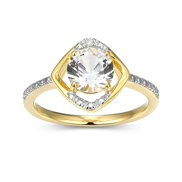 Classic Treasures 18k Gold Plated Sterling Silver Gemstone & Diamond Accent Halo Ring - April Cr Wh Sapphire (6)