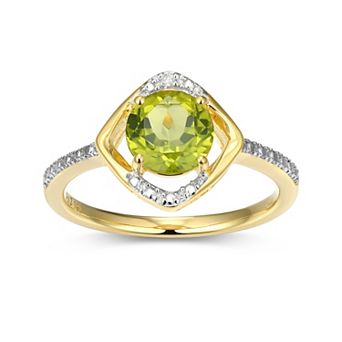 Classic Treasures 18k Gold Plated Sterling Silver Gemstone & Diamond Accent Halo Ring