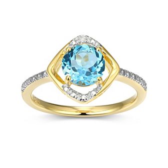 Classic Treasures 18k Gold Plated Sterling Silver Gemstone & Diamond Accent Halo Ring