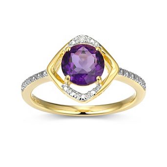 Classic Treasures 18k Gold Plated Sterling Silver Gemstone & Diamond Accent Halo Ring