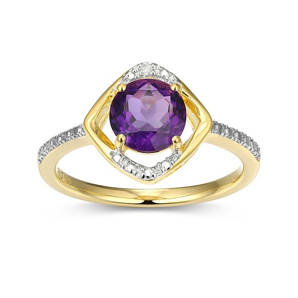 Classic Treasures 18k Gold Plated Sterling Silver Gemstone & Diamond Accent Halo Ring - February Gen Amethyst (6)