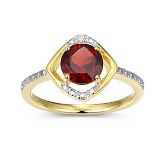 Classic Treasures 18k Gold Plated Sterling Silver Gemstone & Diamond Accent Halo Ring