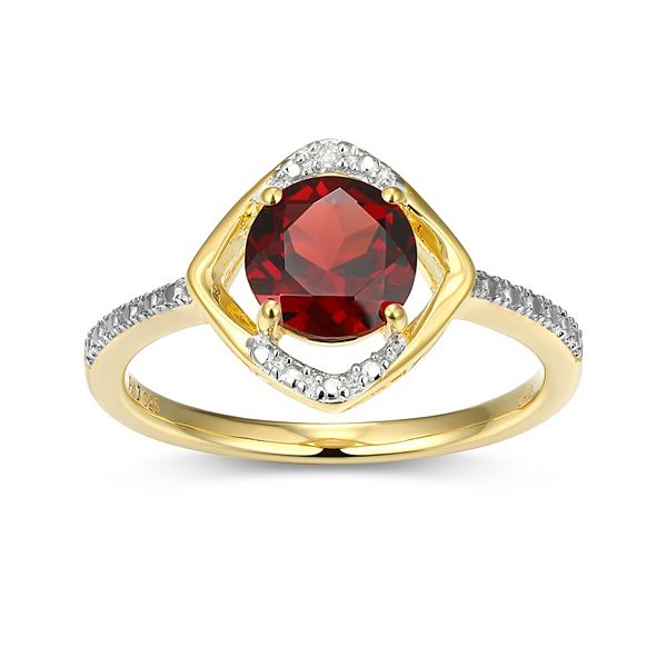 Classic Treasures 18k Gold Plated Sterling Silver Gemstone & Diamond Accent Halo Ring - January Gen Garnet (6)