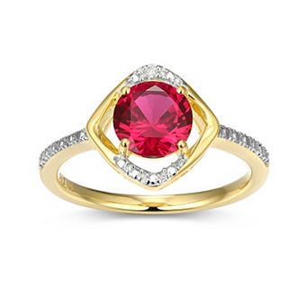Classic Treasures 18k Gold Plated Sterling Silver Gemstone & Diamond Accent Halo Ring