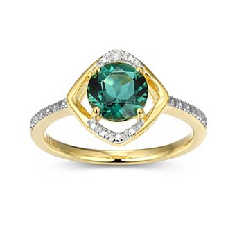 Classic Treasures 18k Gold Plated Sterling Silver Gemstone & Diamond Accent Halo Ring