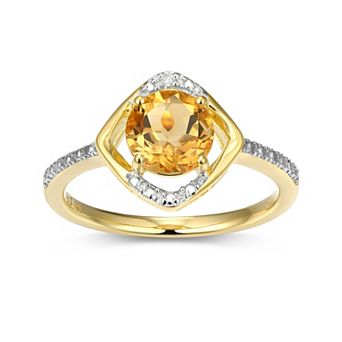 Classic Treasures 18k Gold Plated Sterling Silver Gemstone & Diamond Accent Halo Ring