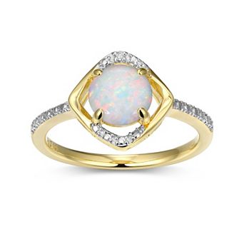 Classic Treasures 18k Gold Plated Sterling Silver Gemstone & Diamond Accent Halo Ring