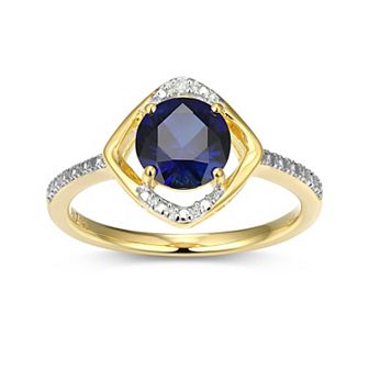 Classic Treasures 18k Gold Plated Sterling Silver Gemstone & Diamond Accent Halo Ring