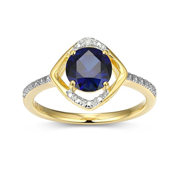 Classic Treasures 18k Gold Plated Sterling Silver Gemstone & Diamond Accent Halo Ring - Sept Cr Sapphire (7)