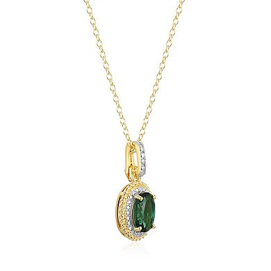 Classic Treasures 18k Gold Over Silver Gemstone & Diamond Accent Halo Pendant Necklace