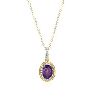 Classic Treasures 18k Gold Over Silver Gemstone & Diamond Accent Halo Pendant Necklace