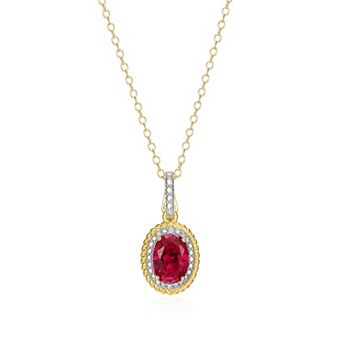 Classic Treasures 18k Gold Over Silver Gemstone & Diamond Accent Halo Pendant Necklace